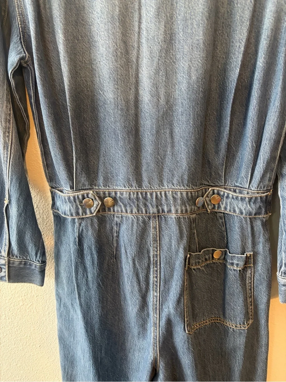 Pleated Barrel-Leg Jumpsuit in Baywood Wash: Airy Denim Edition